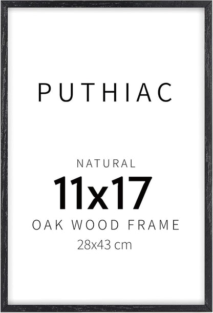puthiac 11x17 Solid Oak Wood Picture Frame, Fits 8x12 with Mat or 11x17 Without Mat, Wall Display Only, Vertical or Horizontal, Plexi Front, 1 Pack, Black