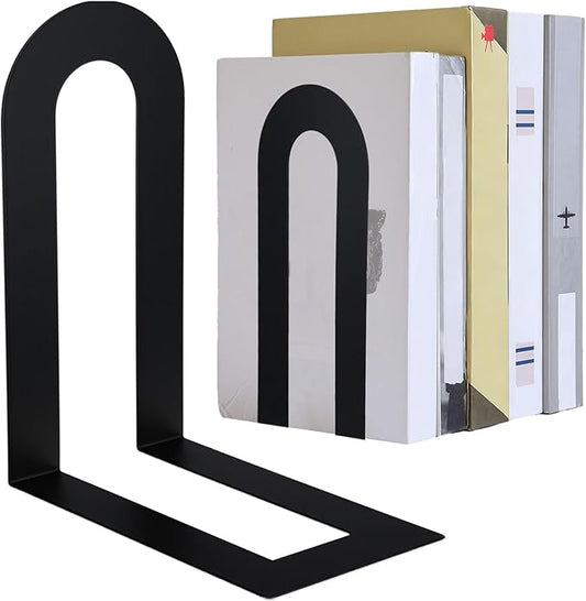 Chunful 6 Pcs Modern Metal Book Ends for Shelves Decorative Small Bookends Book Shelf Organizer Minimalist Design Stopper to Hold Books for Home Office (Black,7.5 * 5.75 * 3.5inch)