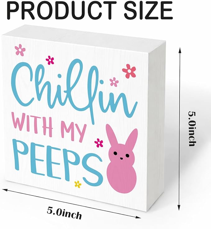 Easter Decorations for Home Chillin With My Peeps Wooden Sign, Funny Bunny Spring Porch Decor, Easter Desk Table Decorations, Farmhouse Front Door Wall Plaque, Holiday Party Supplies
