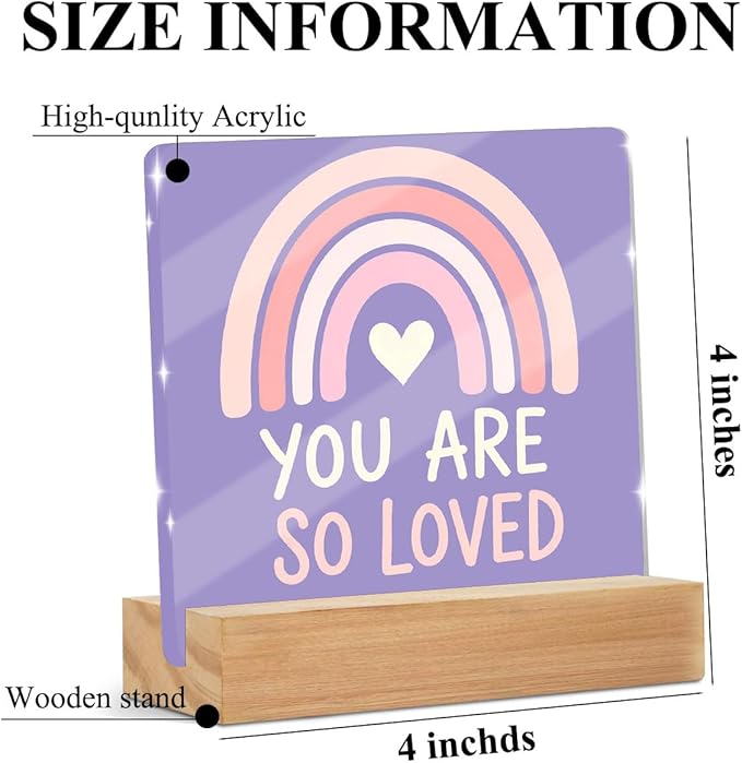 You Are So Loved Heart Acrylic Sign, Purple Acrylic Office Desk Accessories Decoration, Inspirational Dorm Room Decor for Room Playroom Shelf Table Decorative Accessories Gifts for Friends Family