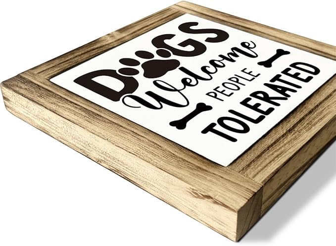 Pet Wood Sign - Dogs Welcomed People Tolerated, Welcome Sign, Box Sign Wood Desk Sign Decor, Funny Dogs Decor, Rustic Decor, Dog Home Decor for Front Door Porch, Gift for Dog Mom, Dog Owner Gift