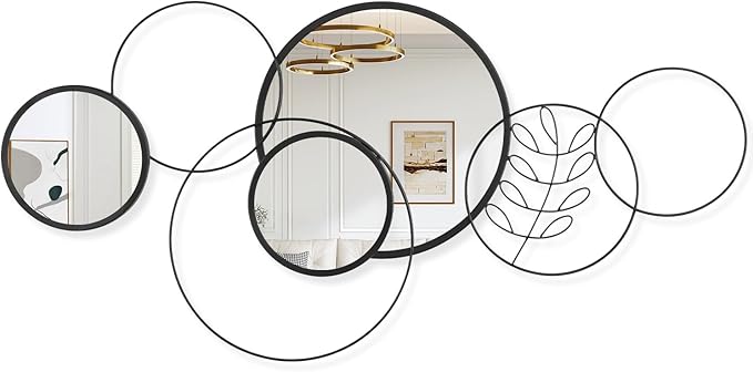 Black Round Wall Mirror Set, Metal Framed Circle Mirror Set Modern Decorative Mirrors for Living Room Bedroom Entryway Bathroom 20x40 Inch Home Decor