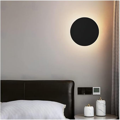 Modern Nordic Round LED Wall Light Black Metal 3000K Warm Light Gold Glow Wall Mounted Lamp for Bedroom Living Room Hallway Stairway Minimalist Ambient Wall Sconce(Dark,16"/40cm)