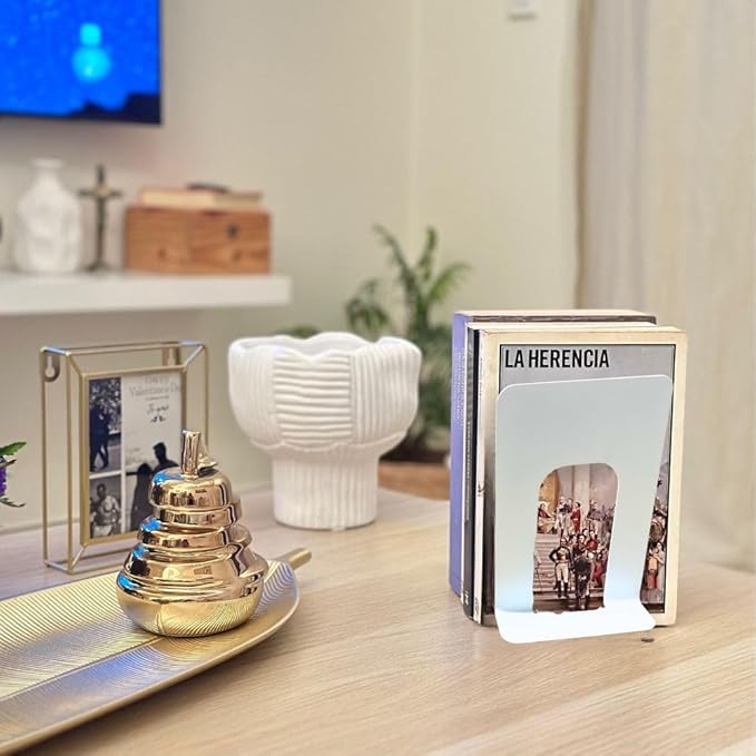Alessk 8 Pieces Gold Bookends for Shelves, Heavy Duty Metal Bookends Supports Heavy Books, Decorative Gold Stops for Home or Office Decoration - 4 Pairs.