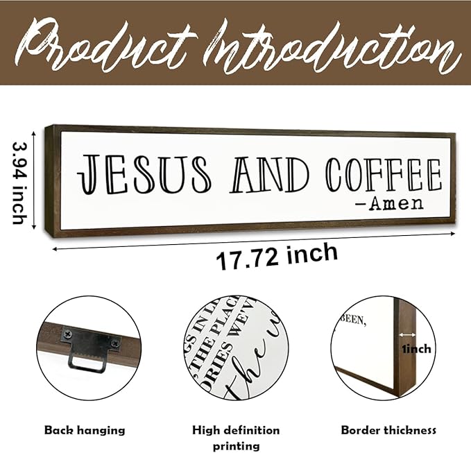 Christian Coffees Decor, Wall Decor Art, Rustic Coffee Station Decors, Coffees Home Decoration for Kitchen, Farmhouse Wall Plaque, Desktop Decors, Jesus and Coffee Amen Sign 17.8x4x1.2 inches