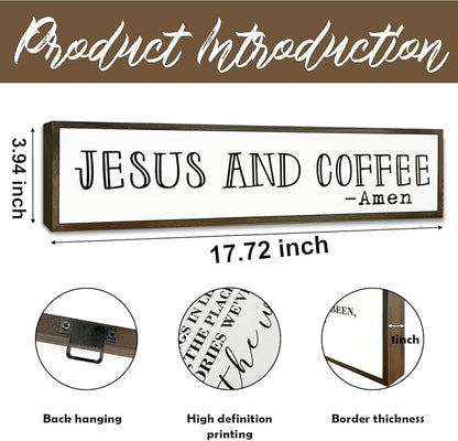 Christian Coffees Decor, Wall Decor Art, Rustic Coffee Station Decors, Coffees Home Decoration for Kitchen, Farmhouse Wall Plaque, Desktop Decors, Jesus and Coffee Amen Sign 17.8x4x1.2 inches