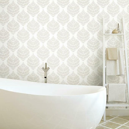 RoomMates RMK11512WP Hygge Fern Damask Taupe Peel and Stick Wallpaper, Roll