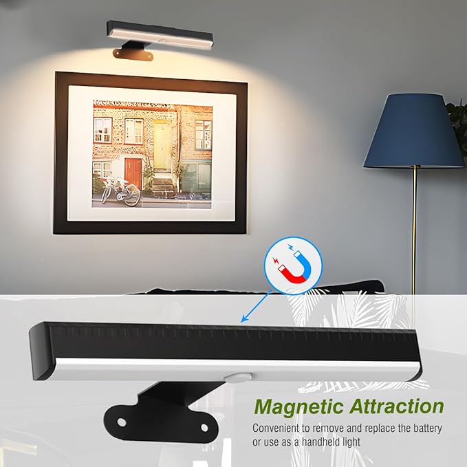 4Pack Wireless Picture Light with Remote,Battery Operated Wall Sconces for Wall Decor,3 Color Timer&Dimmable Paintings Light LED Art Display Lamp Picture Frame Light for Artwork Posters Gallery-Black