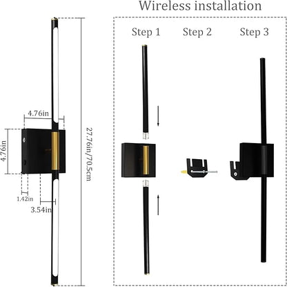 28 In Wall Sconces Set of 2 Battery Operated,10000mAh Black Gold LED Wireless USB Rechargeable Wall Light with Remote Control,360° Rotation LED Dimmable Picture Lamp for Hallway Living Room