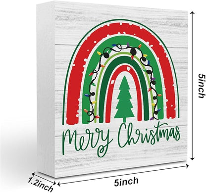 Merry Christmas Decor Christmas Teacher Sign Xmas Tree Rainbow Decor Decorations for Home Office Desk Table Cubicle Shelf Teachers Gift for Women Teacher 5 x 5 inch