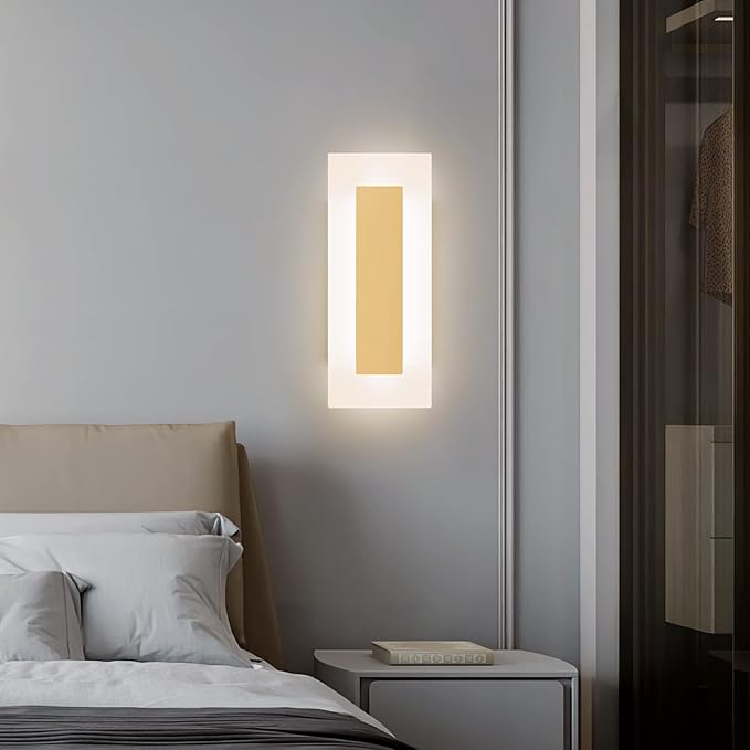 LMQNINE Modern LED Acrylic Gold Wall Sconce Warm White Light 3000K for Bedroom Corridor Stairs Bathroom Indoor Lighting Fixture Lamps Home Room Decor (2-Pack)…