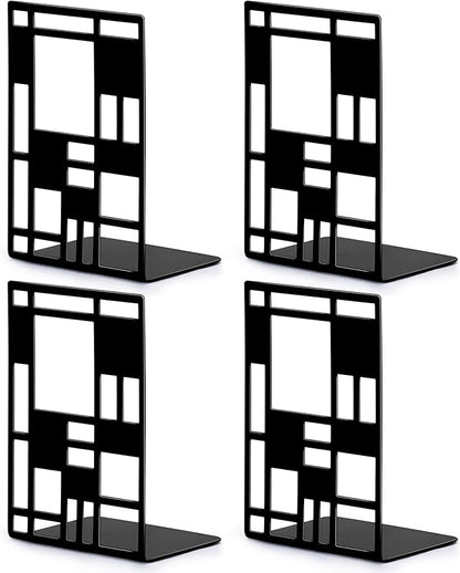 Book Ends, Bookends, Book Ends for Shelves, Bookends for Heavy Books, Book Divider Decorative Holder, Metal Heavy Duty Bookend Black 2 Pair, Abstract Art Desgin Book Stopper Supports for Office, Home