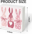 Easter Decorations for Home Rustic Bunny Wooden Box Sign, Pink Spring Rabbit Farmhouse Desk Decor, Happy Easter Shelf Tiered Tray Plaque for Living Room Office 5x5 Inch