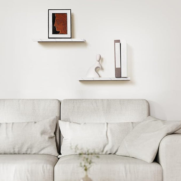Pinkunn 3 Pcs Faux Marble Floating Shelves Modern Wooden Floating Shelf Wall Mount Organizer Decor for Home Bathroom Kitchen Storage and Display(White)