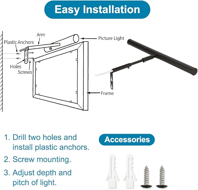LED Picture Lights for Paintings Plug in, 14 Inch 4W Adjustable Art Light Gallery Wall Light for Display Art Work, Oil Rubbed Bronze Finish, CRI90+, 3000K Warm White, ETL Listed