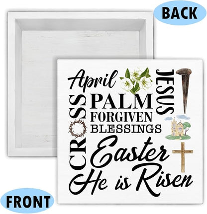 Easter Decor - Easter Decorations for Home - He Is Risen Wood Sign Home Office Living Room Bedroom Desk Shelf Table Tabletop Decor 5×5 Inches
