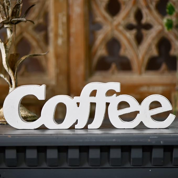 Rustic Distressed White Coffee Sign for Tabletop for 14