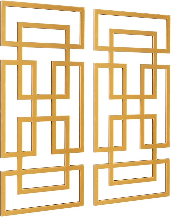 2 Piece Gold Rectangular Wall Mirrors, 15.7×7 Inch Geometric Wooden Frame Acrylic Wall-Mounted Modern Mirror Decor for Bathroom Bedroom Living Room Office Farmhouse Home Decorations