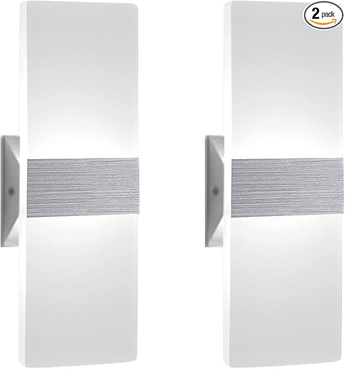 ChangM Modern Wall Sconce 12W, Set of 2 LED Wall Lamp Cool White Acrylic Material Hardwired Wall Mounted Wall Lights