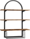 3 Tier Floating Shelf with Storage Baskets, Wall Mounted Bathroom Shelves Over Toilet, Wood Wall Shelves for Kitchen, Bedroom, Living Room, Home Organization and Decor, Rustic Brown