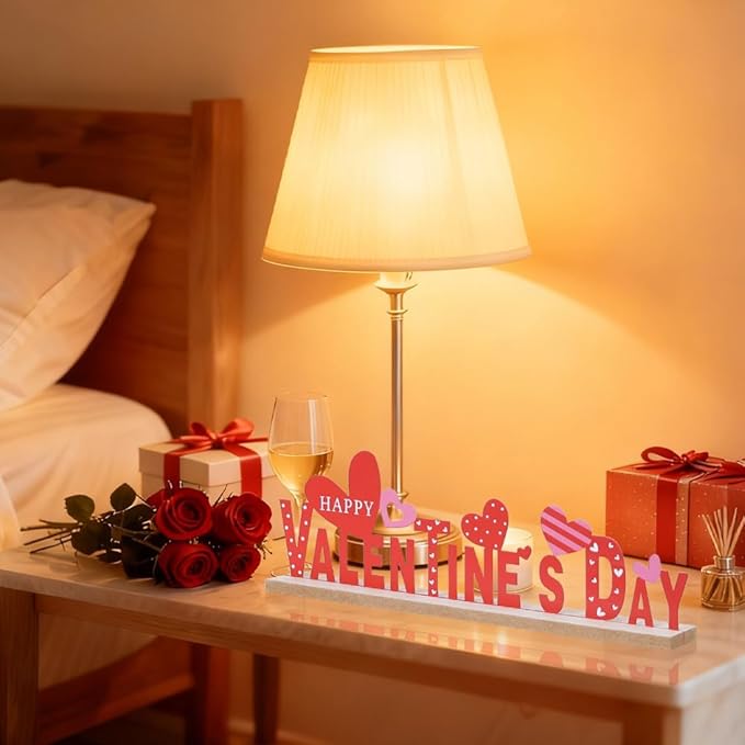MEETYAMOR Valentines Day Decorations, Wood Metal Happy Valentines Day Sign for Table Decor, Farmhouse Rustic Valentines Day Decorations for Home, Kitchen, Mantle, Shelf