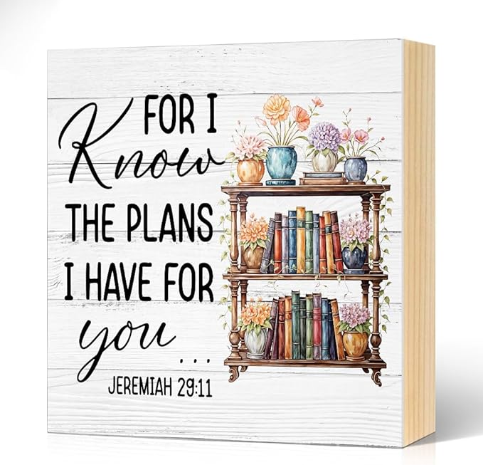 For I Know The Plans I Have for You Wood Block Plaque Box Sign for Home Living Room Coffee House Bar Shelf Table Decoration, Jeremiah 29:11Inspirational Decor Gifts for Women Family Friend