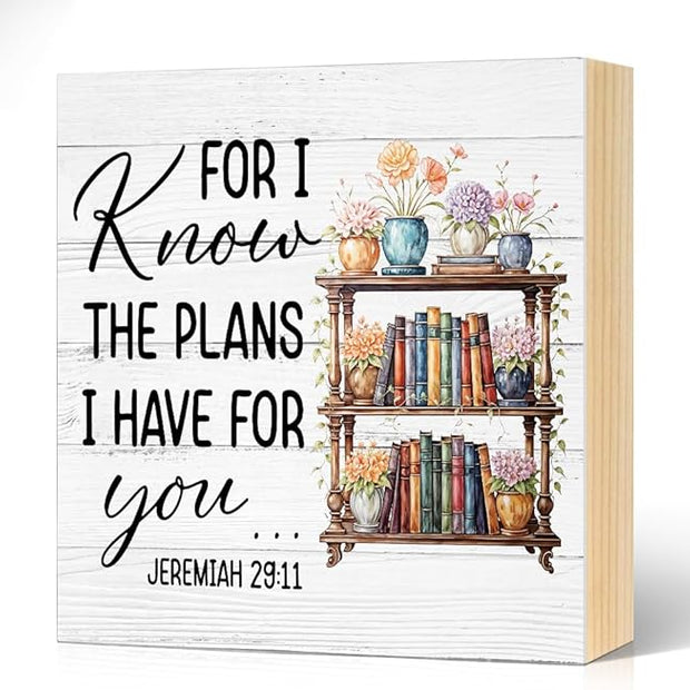 For I Know The Plans I Have for You Wood Block Plaque Box Sign for Home Living Room Coffee House Bar Shelf Table Decoration, Jeremiah 29:11Inspirational Decor Gifts for Women Family Friend