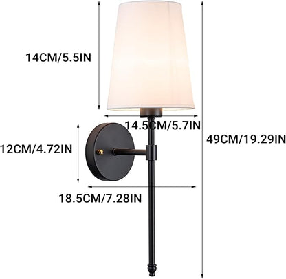 Battery Operated Wall Sconce Light with Remote Control, Dimmable Wall Sconce Set of 2 with White Fabric Shade, Wireless Battery Operated Wall Lamp for Bedroom Living Room, Bulb Included