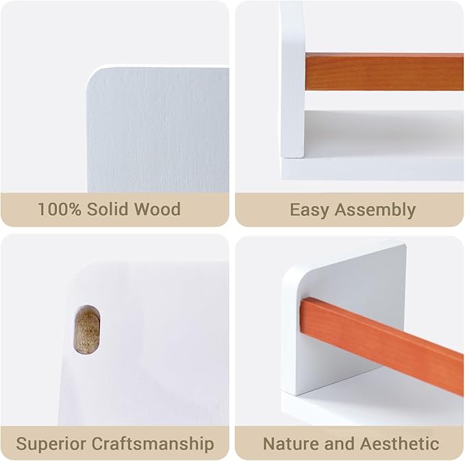 Floating Wall Nursery Book Shelves for Bedrooms Kids 24 Inch White Wooden Baby Book Shelf for Kids Rooms Set of 3 Nursery Shelves for Wall Mounted Honey Stain Toddler Bookshelf for Kids Wall