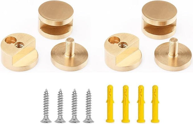 Mirror Clips, Thickened Brass Mirror Floating Glass Clip - Round Wall Mounted Mirrors Bracket/Clip -Bathroom Mirrors Supporting Sheet Mirror Fixed Fitting Gold - (4 Pcs)