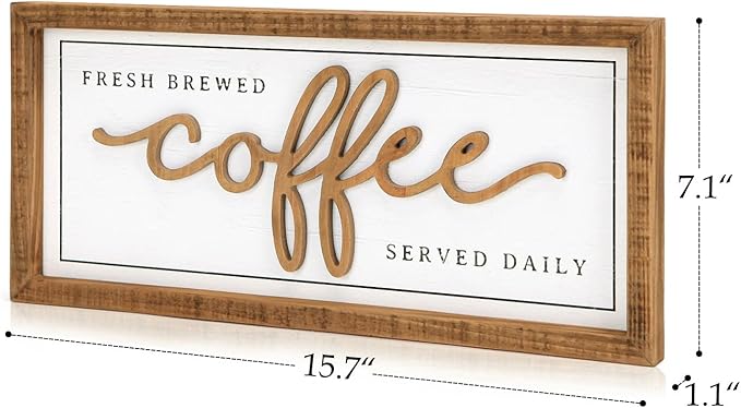 NIKKY HOME Farmhouse Coffee Signs For Bar, Vintage Wood Coffee Station Decorations For Home Counter And Kitchen, Rustic Wood Framed Hanging Wall Plaque 16x7 Inch