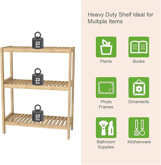 Bamboo Shelf Bathroom 3-Tier Storage Shelves Stand Rack Multifunctional Shelving for Bedroom Kitchen Living Room