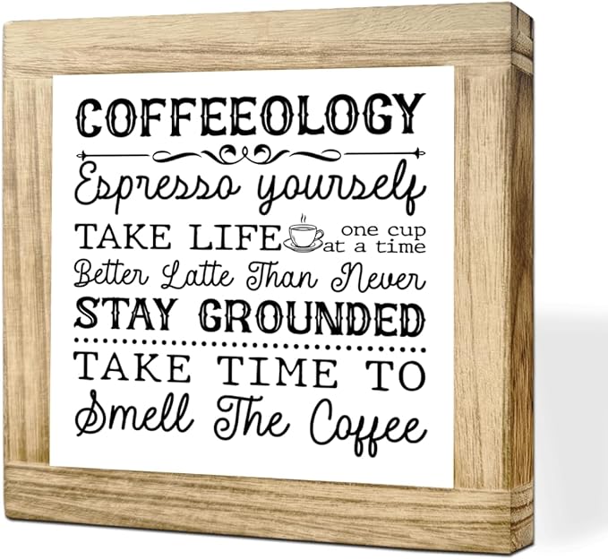 Coffees Decor Sign Coffeeology Wood Decoration Sign Farmhouse Cafe Signs Funny Coffee Bar Accessories Wall Decor for Kitchen Home Office Bar Coffees Lover Gifts for Women Men 5.9x5.9 Inch