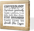 Coffees Decor Sign Coffeeology Wood Decoration Sign Farmhouse Cafe Signs Funny Coffee Bar Accessories Wall Decor for Kitchen Home Office Bar Coffees Lover Gifts for Women Men 5.9x5.9 Inch