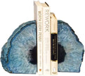 JIC Gem Agate Bookends Dyed Blue Book Ends for Heavy Books Geode Bookends for Bookshelf Decor Cute Stone Bookends with Rubber Bumpers for Office Décor and Home Decoration(1 Pair,6 to 8 Lbs)