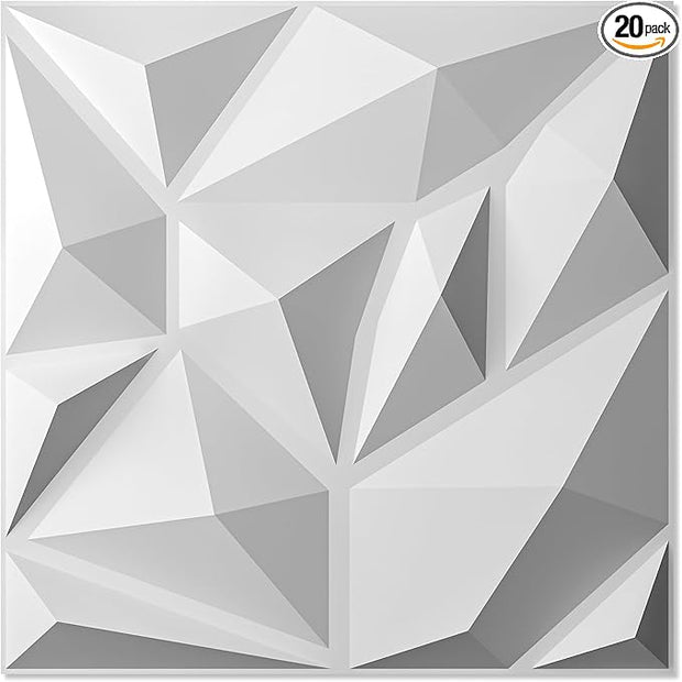 Art3d 20 Pack Decorative 3D Wall Panels for Interior Wall Decor Living Room, 11.8"x11.8" Cover 19 Sq.Feet White PVC Panels for Bedroom TV Background Gaming Room Decor