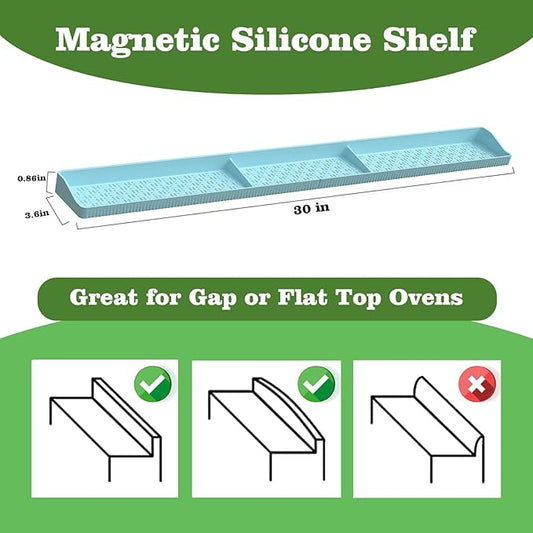 30 Inch Silicone Stove Top Shelf Magnetic for Kitchen, Strong Magnetic Heat Resistant Spice Rack Organizer for Over Stove Oven - (Blue)