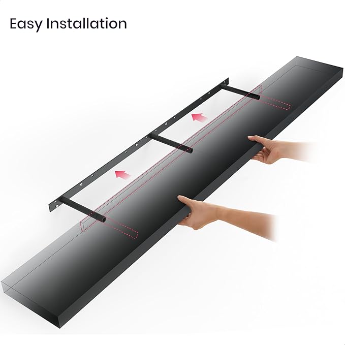 Ballucci Floating Shelves for Wall, 60" Wood Wall Shelf Set of 2, with Invisible Brackets for Bathroom, Living Room, Bedroom, Kitchen, Nursery, 8" Deep, Black