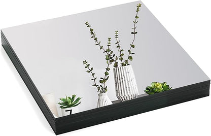 Suwimut Set of 16 Square Mirrors for Centerpieces, 8 x 8 Inch Mirror Tray Candle Plate Wall Mounted Mirrors, Frameless Glass Mirror Tiles for Table Wedding Centerpieces, Party Decor, Crafts