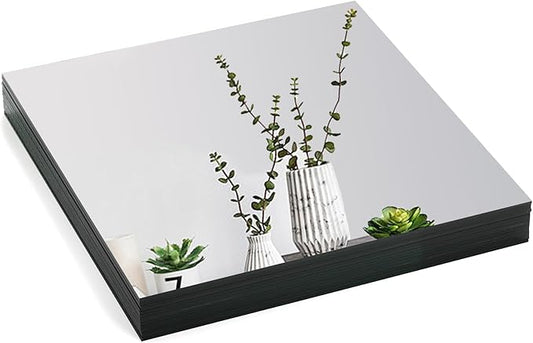 Suwimut Set of 16 Square Mirrors for Centerpieces, 8 x 8 Inch Mirror Tray Candle Plate Wall Mounted Mirrors, Frameless Glass Mirror Tiles for Table Wedding Centerpieces, Party Decor, Crafts