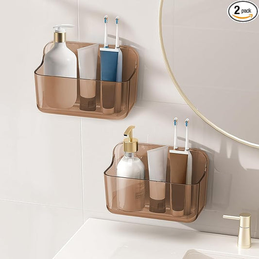 Diesisa 2pc Acrylic Wall Mount Organizer, Adhesive Cabinet Door Organizer,Acrylic Bathroom Shelves for Wall,No Drilling Hang Walls,with Self Adhesive Tape, for Bathroom, Kitchen, Living Room
