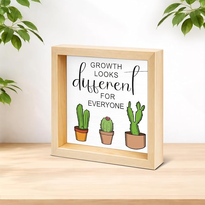 Inspirational Plant Decor Sign - Office Gift for Plant Lover Coworker - Double-sided Cactus Decor for Tiered Tray Table Desk Shelf Decoration