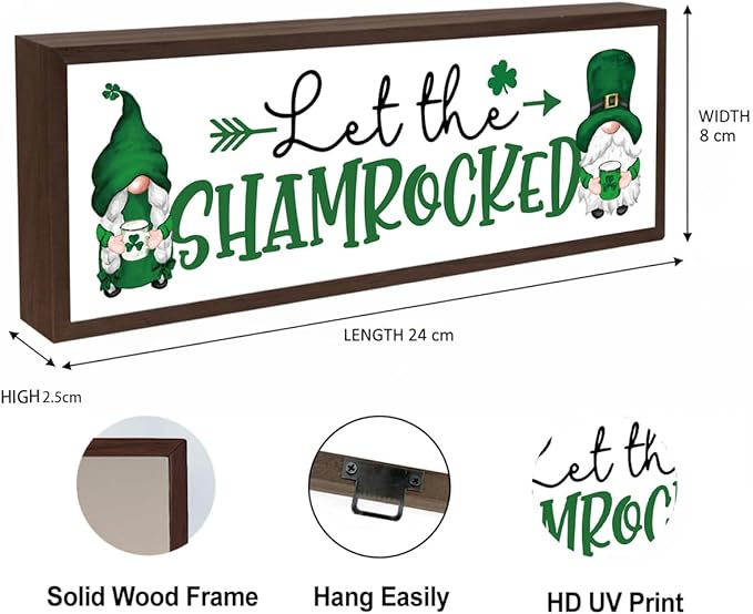 Let the Shenanigans Begin Wooden Decor, Farmhouse Table Shelf Decoration, Lucky Shamrock Signs for Home Farmhouse Office Party Decorations, Indoor Wall Art Plaque Gift, 9.5x3.1x1 inches