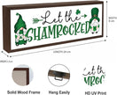 Let the Shenanigans Begin Wooden Decor, Farmhouse Table Shelf Decoration, Lucky Shamrock Signs for Home Farmhouse Office Party Decorations, Indoor Wall Art Plaque Gift, 9.5x3.1x1 inches