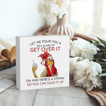 Rooster Decor Motivational Rooster Kitchen Decoration Inspirational Desk Office Decor for Women Farm Animal Decoration Wooden Box Decor Sign for Home Bedroom Classroom Shelf Table