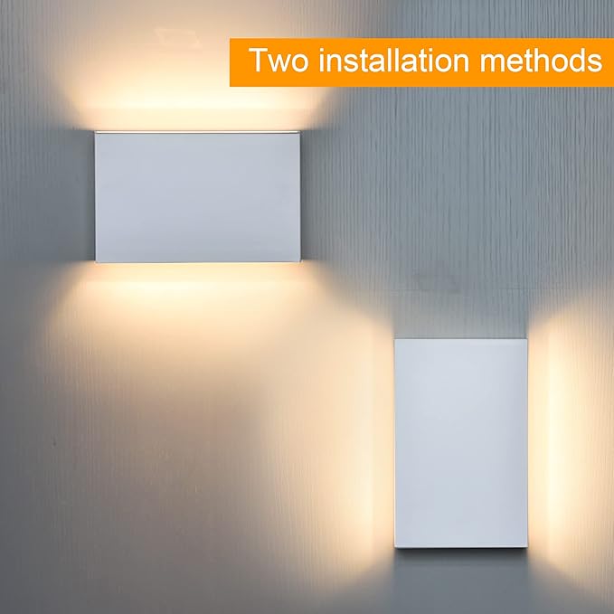 FUDESY LED Wall Sconce, White Plastic Modern Wall Lighting Fixtures, Indoor Outdoor Up and Down Wall Lamp for Living Room Bedroom Hallway Corridors, 3000K, Warm White, 2-Pack