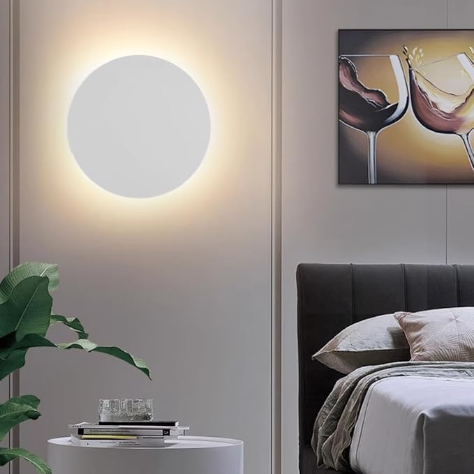 White Modern Wall Sconce Round Disc Sconces Wall Lighting Metal Circular Stairwell Lighting 3000K Warm LED Wall Lights for Living Room Bedroom Stairway - 10"