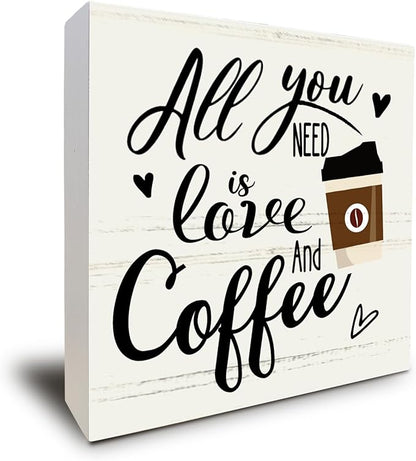 Coffee Bar Decor, All You Need Is Love and Coffee, Kitchen Dining Room Home Decor, Office Coffee Bar Corner Shop Cafe Decoration, Coffee Lover Gifts for Women Men Couples 5 x 5 Inch