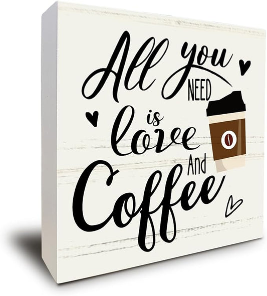 Coffee Bar Decor, All You Need Is Love and Coffee, Kitchen Dining Room Home Decor, Office Coffee Bar Corner Shop Cafe Decoration, Coffee Lover Gifts for Women Men Couples 5 x 5 Inch