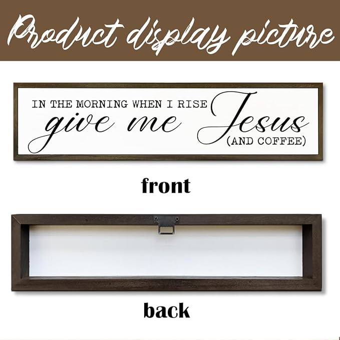 Coffee Wood Sign, Rustic Wooden Hanging Signs, Desk Decor Art, Coffees Lover Decoration for Home Kitchen Bedroom, Coffees Station Decor, When I Rise Give Me Jesus and Coffee Sign, 17.8x4x1.2 inches